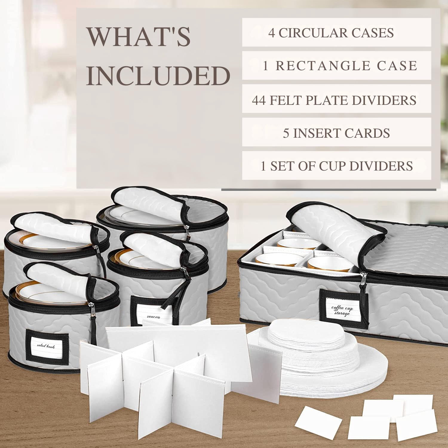 China Storage Containers 5-Piece Set Moving Boxes for Dinnerware, Glasses, Plates, Mugs and Saucers Sturdy Quilted Microfiber Dish Organizer with Dividers for Seasonal Storage - Holds Set of 12