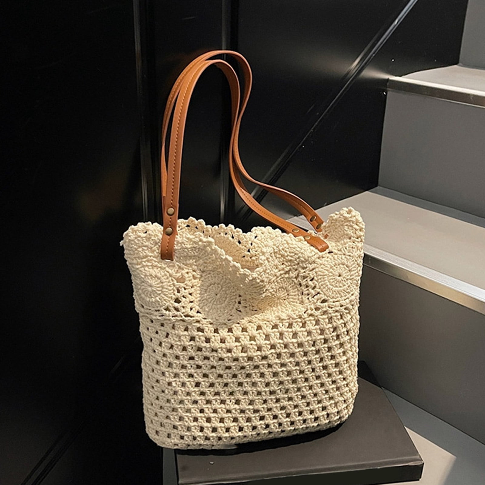 Fashionable Large Capacity Crochet Beach Bag For Women Cotton Hollow Design Shoulder Bags Handbag For Vacation