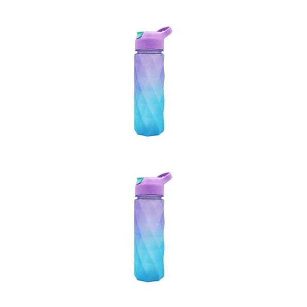 Billuyoard Botella de agua de 600ml, taza de plástico portátil para beber con asa, degradado, trabajo físico, té, bebida, degradado azul Gradiente azul púrpura 2piezas