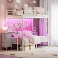 thumbnail image 2 of ARICOEASY Twin Over Twin Bunk Bed with Desk, Metal Bunk Beds with Charging Station and LED Lights, White, 2 of 9