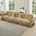 thumbnail image 3 of Newest Elegant Large 4 Seater Sofa Couch,Flared Arms,Removable Ruffles Pleats Skirts,Spindle Legs, Comfy Chenille Four-Seat Sofa for Living Room, Light Coffee, 3 of 20