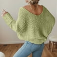 thumbnail image 5 of DuoJiaJ Oversized Knit Sweater Long Sleeve Crewneck Pullover Casual Loose Openwork Yarn Top Soft Comfortable Elegant Tunic Blouse Womens Fashion Green L, 5 of 5