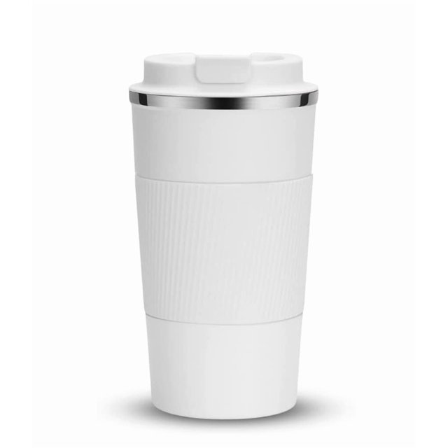 Vacuum Insulated Stainless Steel Coffee Cup With Leakproof Lid - 510ml, White | Reusable Travel Mug For Hot Cold Coffee, Tea - Thermal Mug With Non-slip | Durable, Break Resistant, Leak Proof
