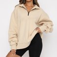 thumbnail image 3 of Sudadera Jersey básico con media cremallera, estilo deportivo, traje informal de calle de Color sólido para mujer Ygjytge Beige T S para Mujer, 3 of 6