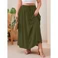thumbnail image 3 of SHOWMALL Women's Plus Size High Waisted Maxi Skirts with Pockets, Army Green 3X Boho Flowy A-Line Long Skirt, Casual Summer Beach Skirt with Drawstring, 3 of 8