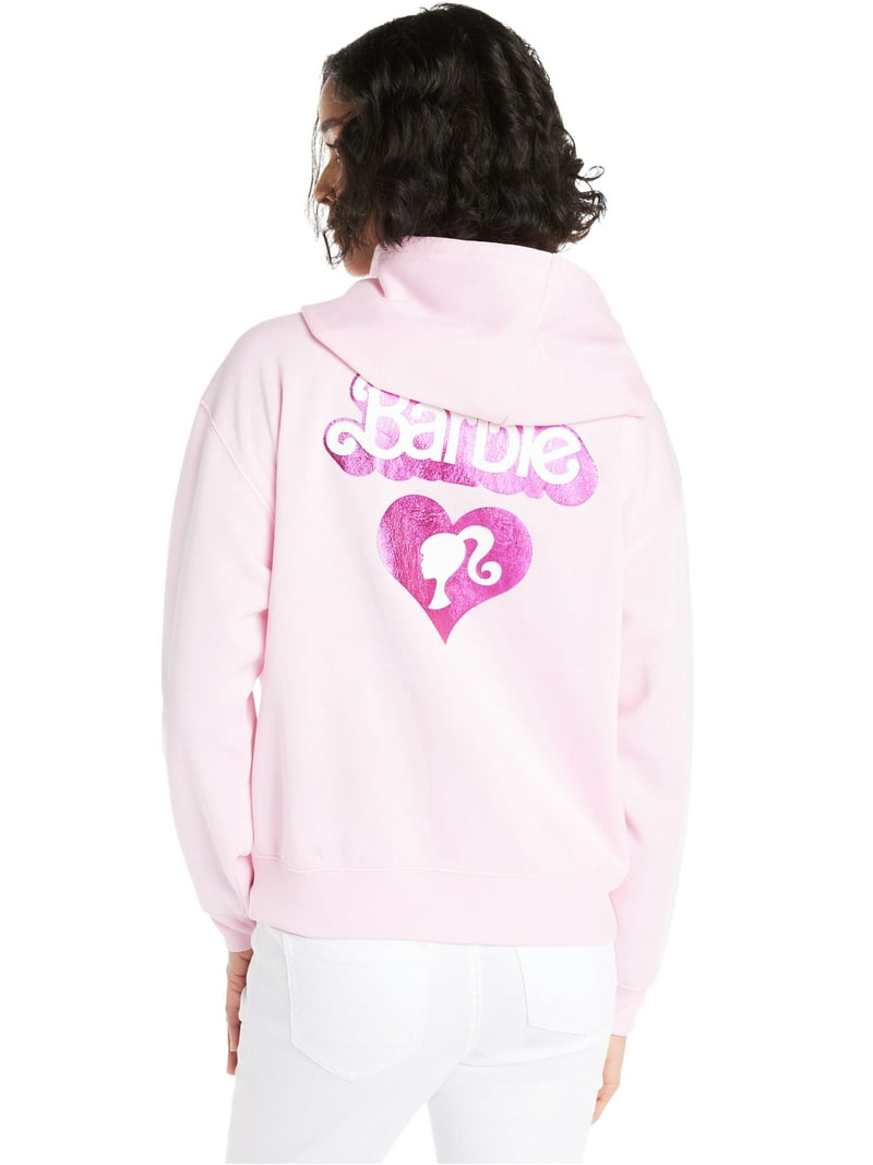 Mattel Juniors Barbie Metallic Print Zip-Front Hoodie, Sizes XS