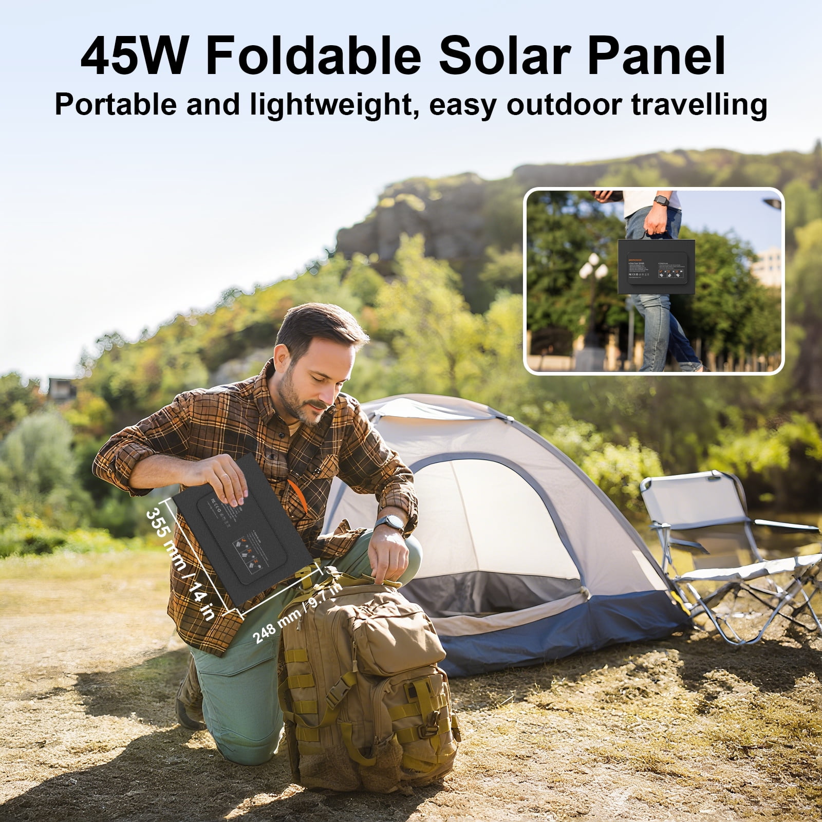 MHPOWOS Portable Solar Panel 45W Type C Solar Charging for Power station Camper Outdoor Trips