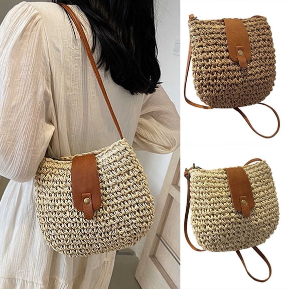 CAIXIA Women Boho Straw Woven Shoulder Crossbody Bag Casual Stylish Purse For Daily Outings Beach Vacation