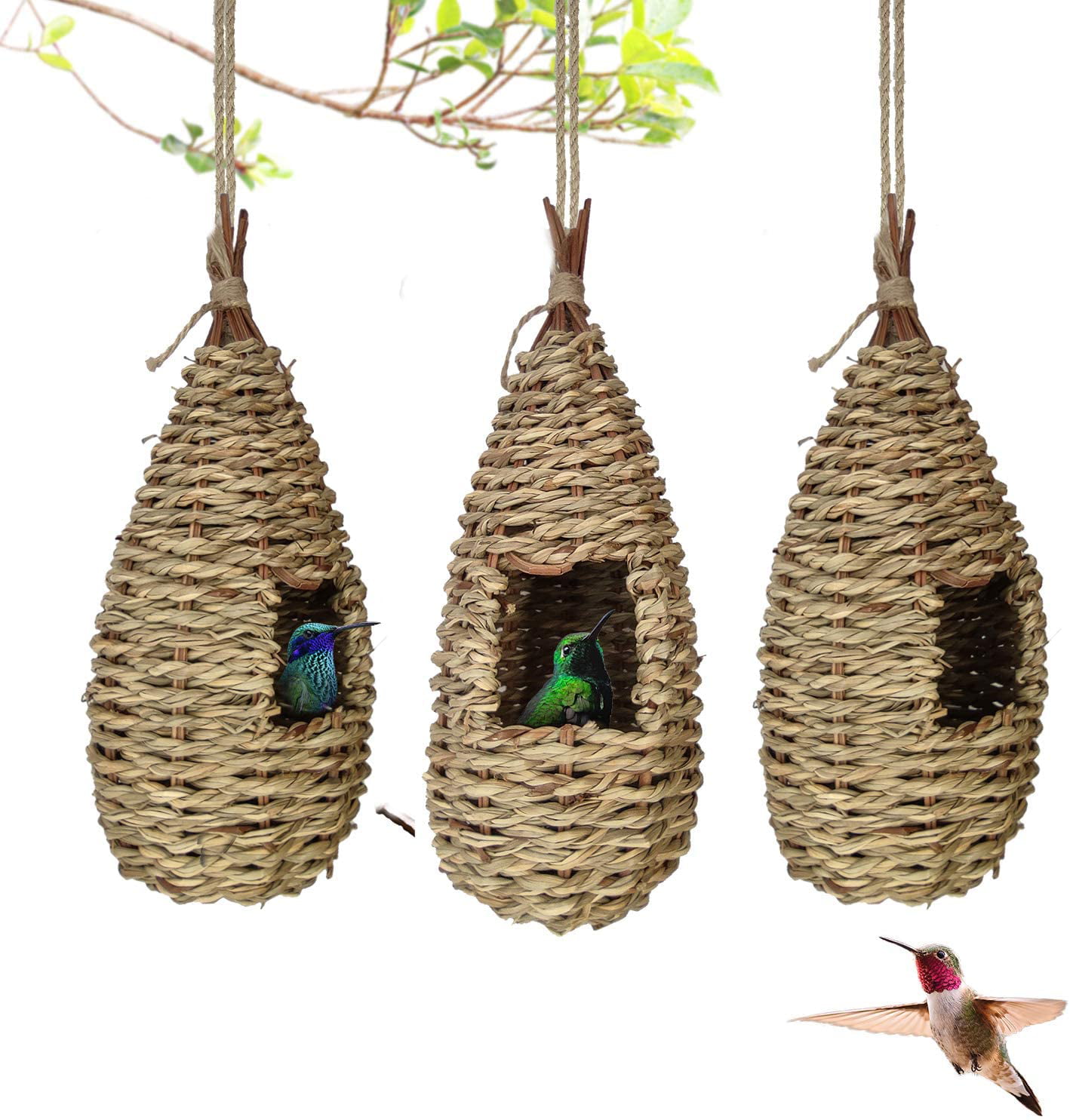 4x Water Drop Bird Nest Breeding Box Grass Weave Canary Finch Budgie House