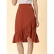 thumbnail image 2 of INSPIRE CHIC Falda asimétrica con dobladillo con volantes de color sólido y cintura alta con decoración de botones para mujer Rojo ladrillo M, 2 of 6