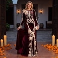 thumbnail image 5 of Women's Halloween Skeleton Print Dress, Long Sleeve Cowl Neck  Medieval Witch Costume, Elegant Vintage Maxi Gown for  Party Events, Glamorous Roleplay Fancy Dress, 5 of 5