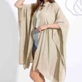 thumbnail image 6 of Xfvqtps Women Long Cape Large Size Solid Color Flip Collar Button Loose Comfortable Shawl Wraps Beige, 6 of 6