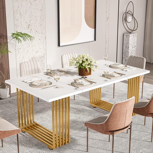 Table à Manger Moderne pour 6-8 Personnes, Table de Cuisine Blanche de 70,8 Pouces