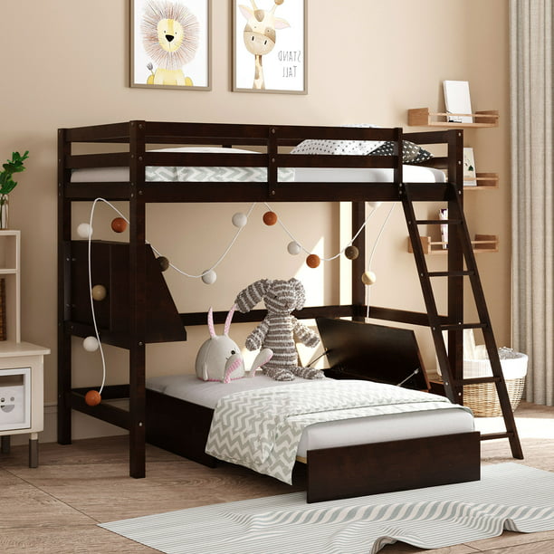 Twin Size Loft Bed For Toddler Aukfa, Toddler Bunk Bed With Drawers