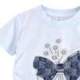 thumbnail image 5 of Girls Cotton 2 Piece Outfits Summer Cute Short Sleeve Rhinestone Bow Printed T-Shirt and Elastic Waist Denim Shorts Set Light Blue 1-2Years, 5 of 9