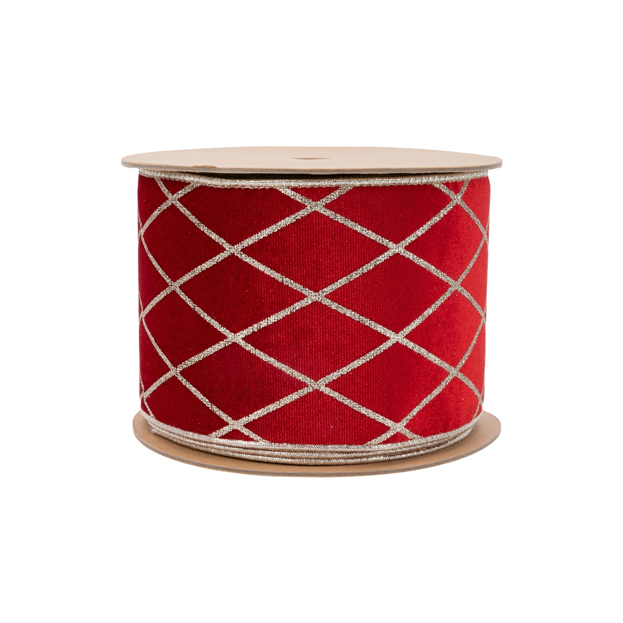 LaRibbons 4" Wired Velvet Ribbon, Red with Glittered Diamond, 10 Yard Roll