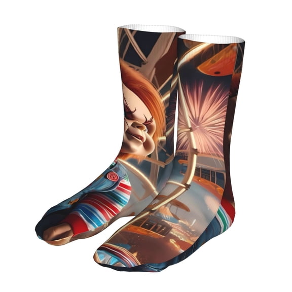 Lsque Chucky Print Women's Men's Novelty 16in Crew Socks Cotton Socks Knee High Socks for Walking,Running,Nurses,Pregnancy