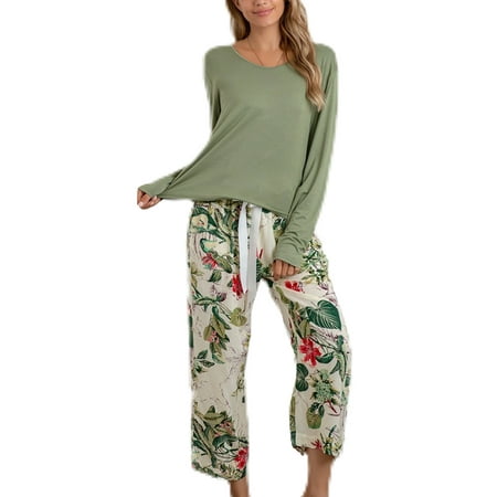 

MAWCLOS Women Pjs Sleepwear Loose Sleeping Loungewear Solid Color Lace Up House Party Pajamas Sets Nightwear Green M