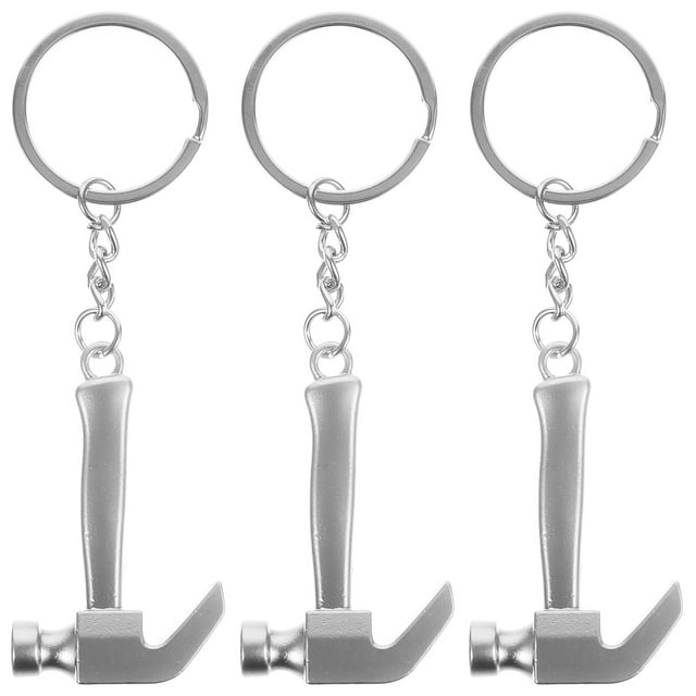 3Pcs Mini Hammer Key Chain Metal Key Ring Bag Hanging Pendant Practical Keyring Creative Keychain Silver