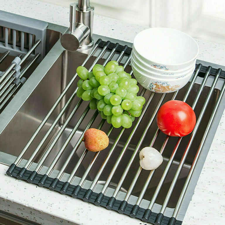 2x Kitchen Stainless Steel Sink Drain Rack Roll Up Dish Drying Drainer Mat  18x15
