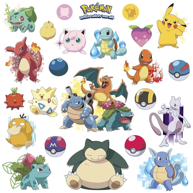 Adhesivos de pared RoomMates con diseño icónico de Pokémon, pelar y pegar, 24 unidades