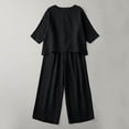 thumbnail image 5 of LEKWK Linen Sets for Women 2 Piece Short Sleeve Crewneck Summer Top and Loose Fit Wide Leg Pants Fashion Solid Lounge Beach Vacation Sets, 5 of 6