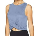 thumbnail image 2 of RYRJJ Womens Cropped Workout Tank Tops Sleeveless Crewneck Twist Knot Front Crop Top Slim Fit Athletic Yoga Exercise T Shirts Dance Tops(Blue,S), 2 of 6