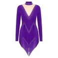 thumbnail image 3 of Linjinx Womens Tassel Latin Dance Dress Long Sleeve Leotard Salsa Jazz Tango Performance Bodysuit Purple S, 3 of 4