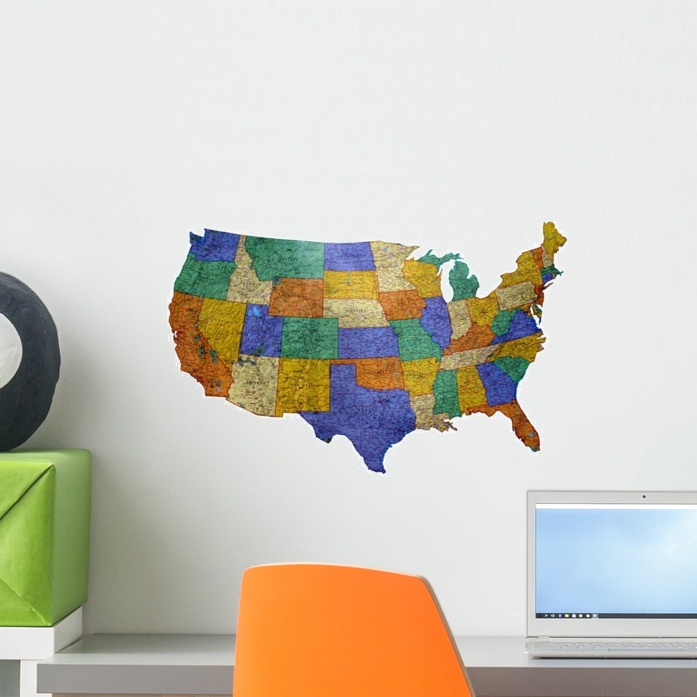 Us Map Wall Decal by Wallmonkeys Peel and Stick Graphic (18 in W x 12