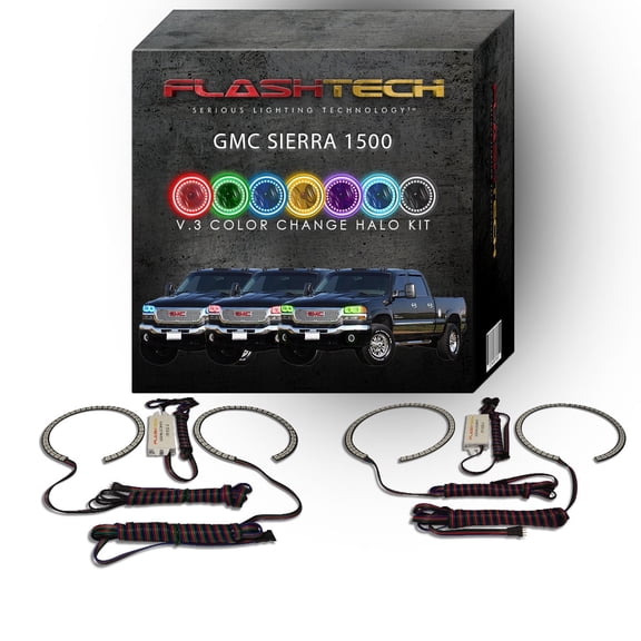 Flashtech RGB Multi Color Changing LED Halo kit for 1999-2006 GMC Sierra 1500 Headlights