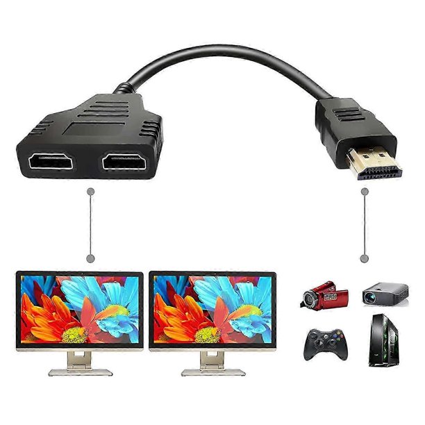 Sunrain HDMI Splitter Adapter Cable HDMI Splitter 1 In 2 Out $HDMI Male To Dual HDMI Female 1 To 2-1560