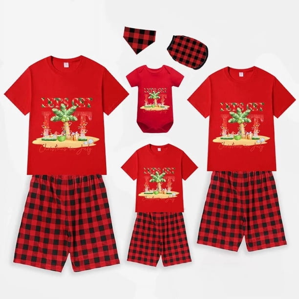 Pijamas familiares a juego de Navidad, Let's Get Lit Christams en julio, Negro, Rojo, conjuntos de Pijamas cortos