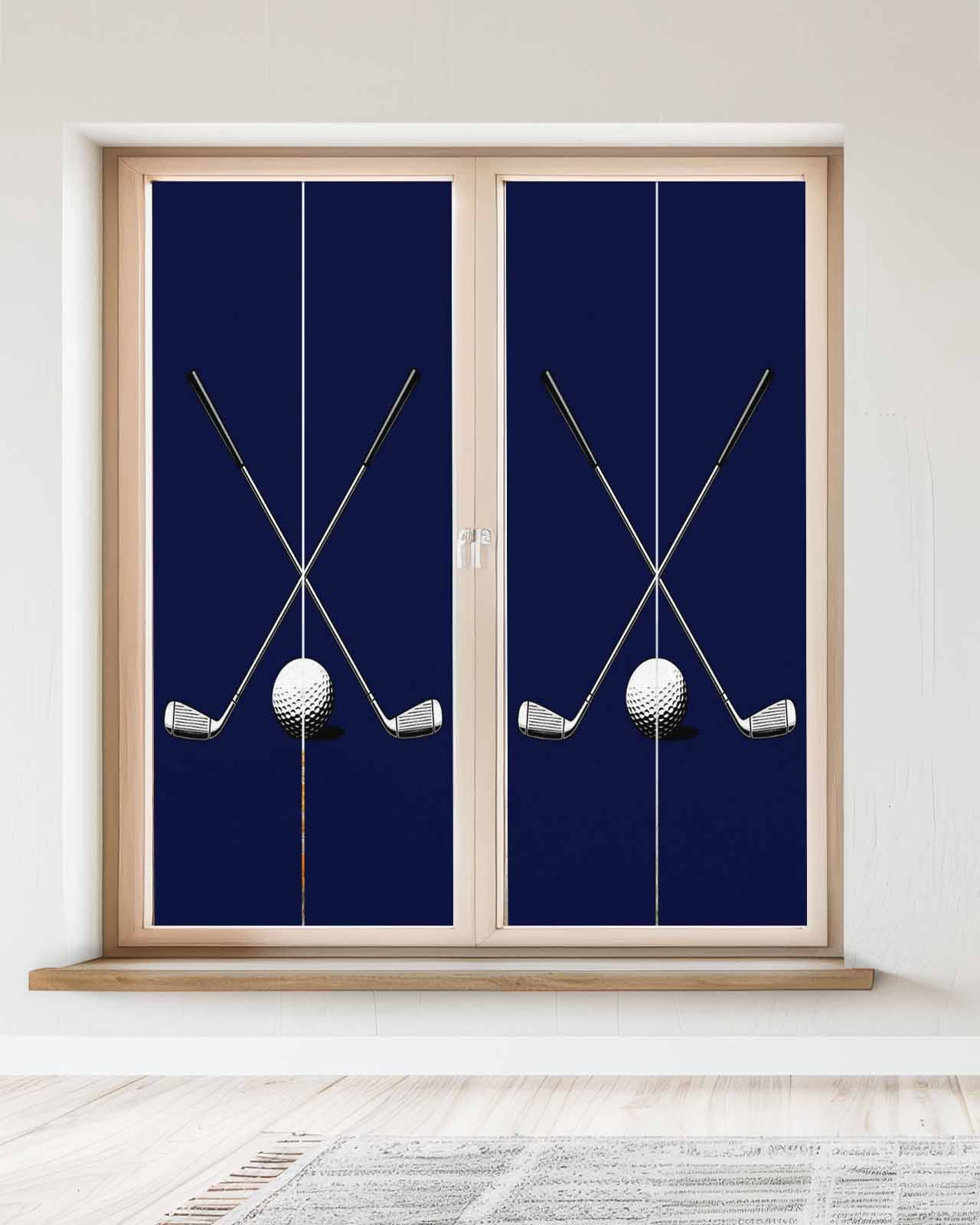 Window Privacy Film Golf Ball Stained Glass Window Film Decorative Sun Block Window Cover Navy Blue Monochrome Sport Window Clings Static Adhesive Sticker for Bathroom 23.6"x59"