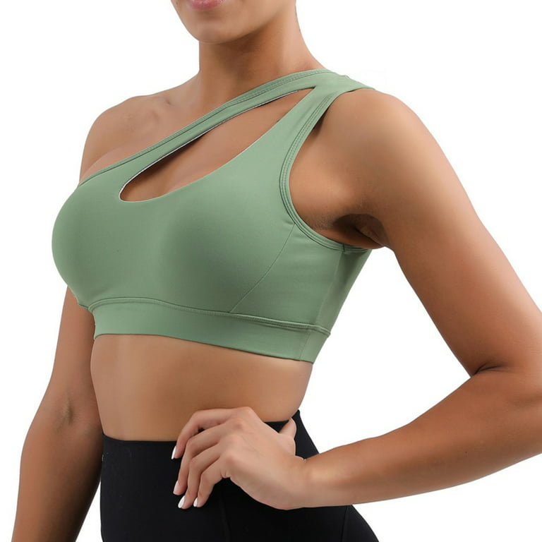 One Shoulder Sports Bra for Women Sexy Cute Workout Yoga Bra Medium Support  