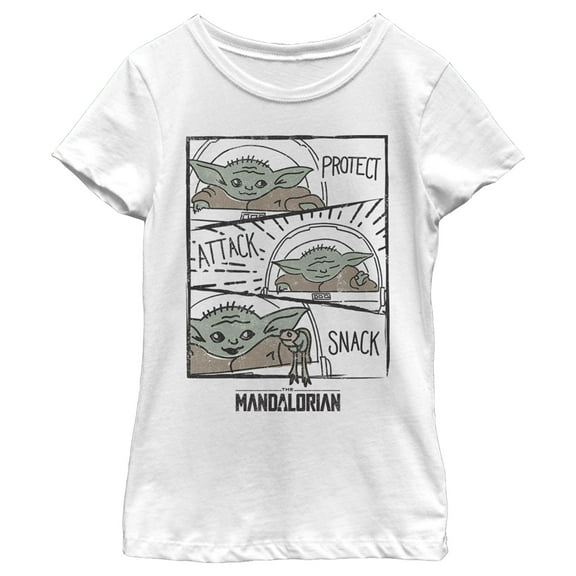 Girl's Star Wars: The Mandalorian The Child Comic Strip Graphic Tee White Large