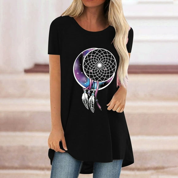 CEHVOM Fashion Women Casual Moon Wind Chimes O-neck Short Sleeve T-shirt