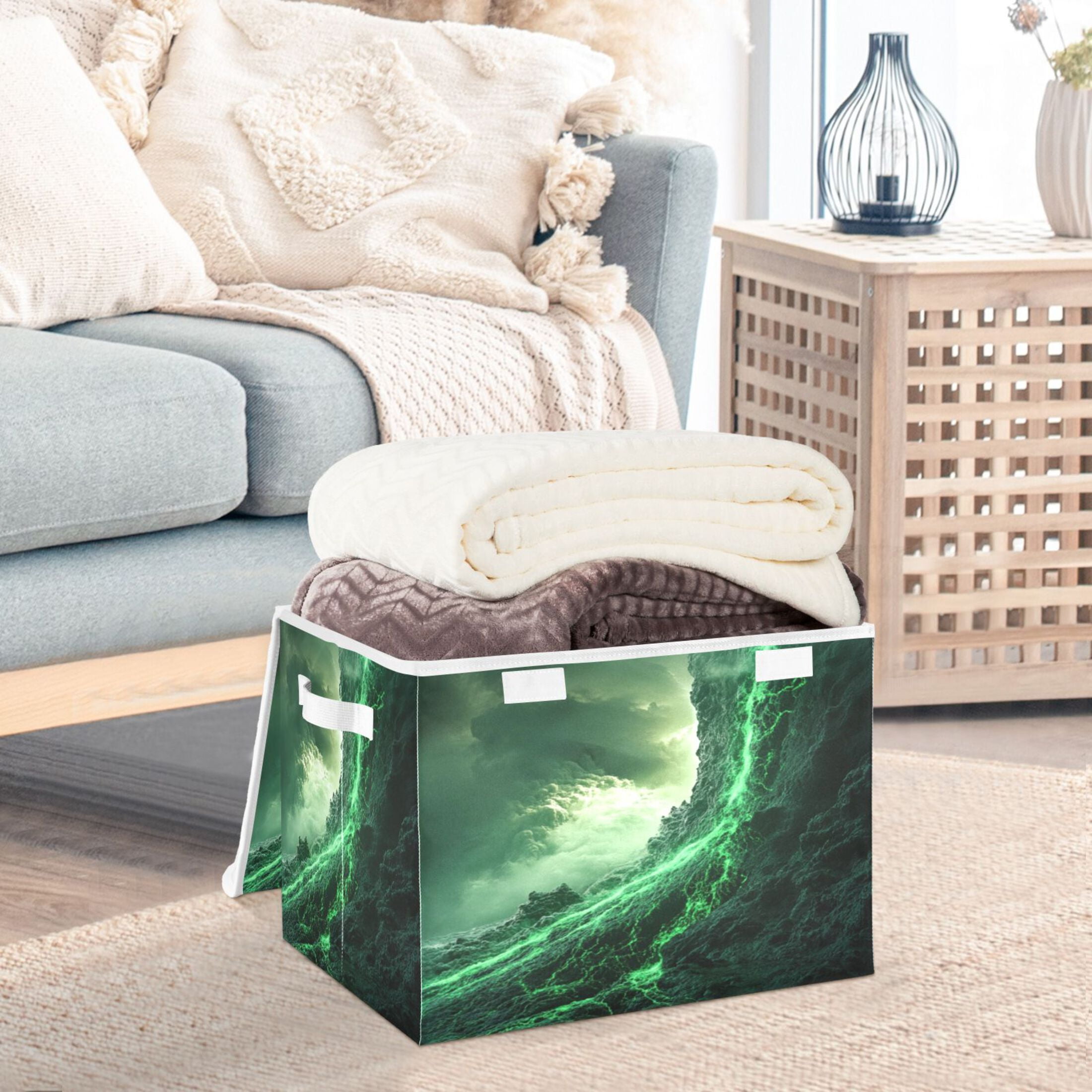 Storage Box With Lid 16.5x12.6x11.8In Foldable Stacked Household Storage Box Green Lava Picture