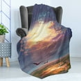 thumbnail image 4 of Fantasy Soft Flannel Fleece Blanket, Golden Yellow Beams Break Through Storm Clouds Skyline Flying Gulls Nature Imagery, Cozy Plush for Indoor and Outdoor Use, 70" x 90", Blue Orange, by Ambesonne, 4 of 5