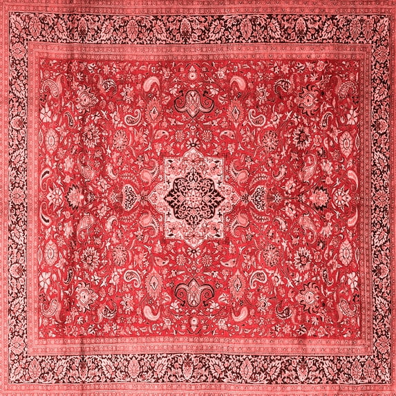 Ahgly Company Indoor Square Medallion Red Traditional Area Rugs, 7' Square