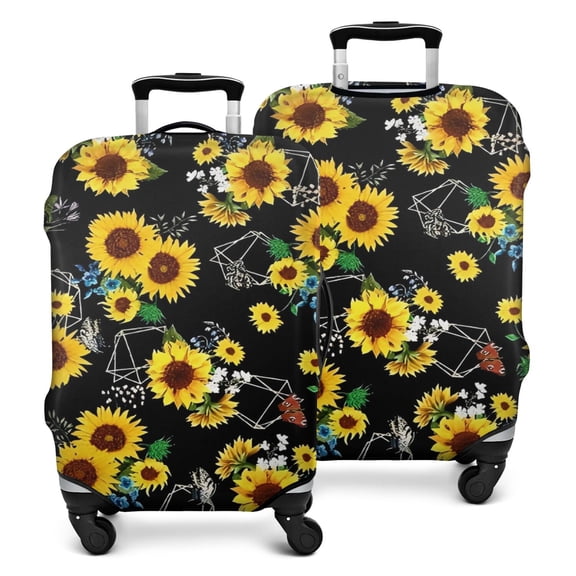 Black Geometric Sunflower Pattern Luggage Cover Fashion Suitcase Cover Baggage Covers Fit 25-28 Inch Luggage (Go Travel)
