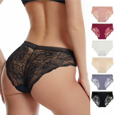 Early Bird Deal: Panties  Bragas de Mujer  Women s Solid Color Briefs Sexy Silk Traceless Ventilate Lace Netting Underpants SOPATENOR Beige L