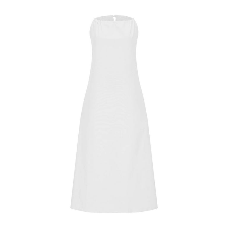 Paiwinds Women's Summer Halter Linen Dress, Sleeveless Loose Fit Boho Maxi Dress for Beach, Resort Vacation Wear, Size: Small, White Paiwinds Women's Summer Halter Linen Dress, Sleeveless Loose Fit Boho Maxi Dress for Beach, Resort Vacation Wear, Size: Small, White