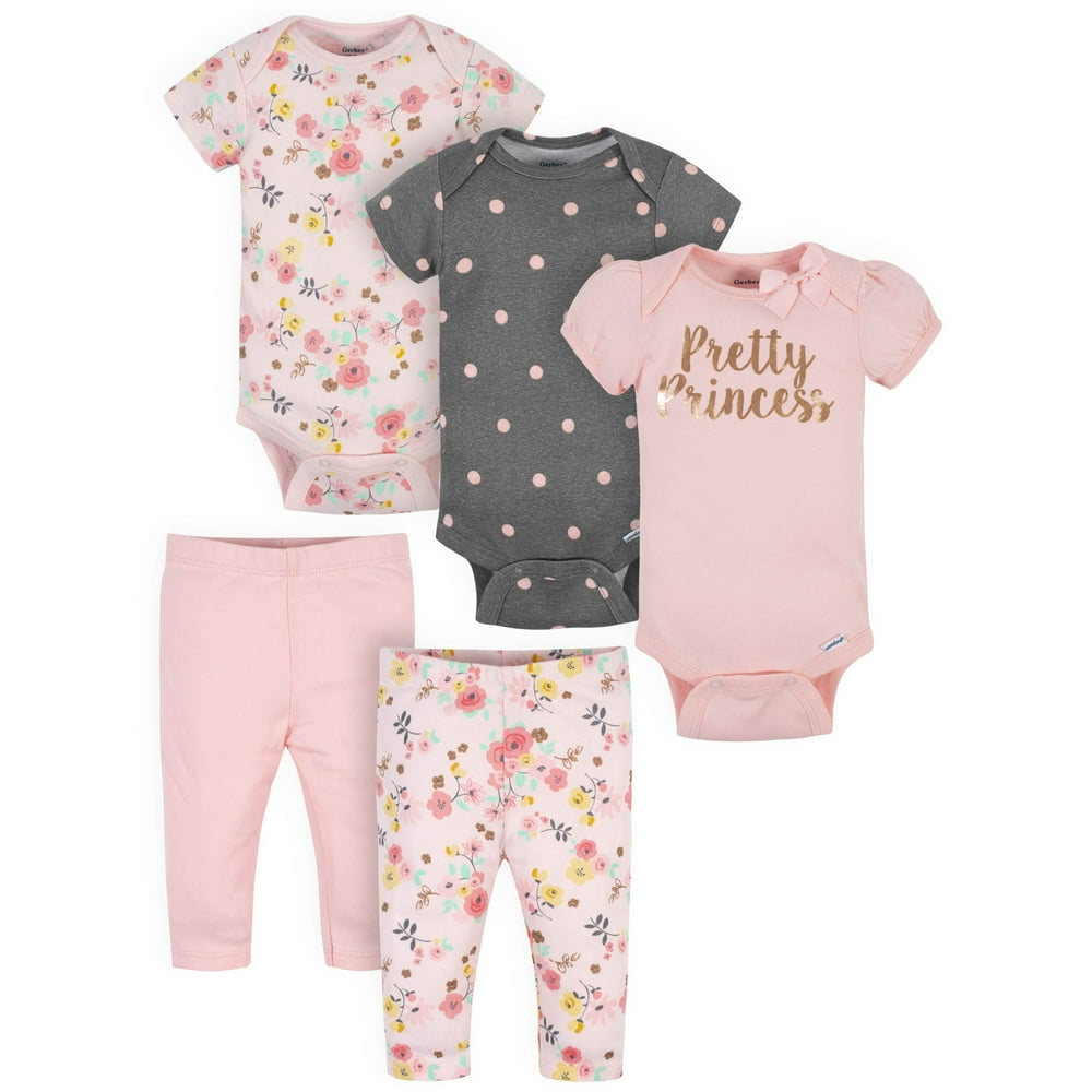 Gerber Gerber Baby Girl Bodysuits & Pants Bundle, 5Piece (NB12M