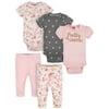 Gerber Baby Girl Bodysuits & Pants Outfit Set, 5-Piece, Newborn-12 Months