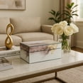 thumbnail image 4 of Modern Decorative Box with Lid for Home Decor - Jewelry Storage Box and Keepsake Organizer with Marble-Inspired Finish - Compact Design for Desk, Vanity, or Entryway Table - 3" White & Gold, 4 of 15