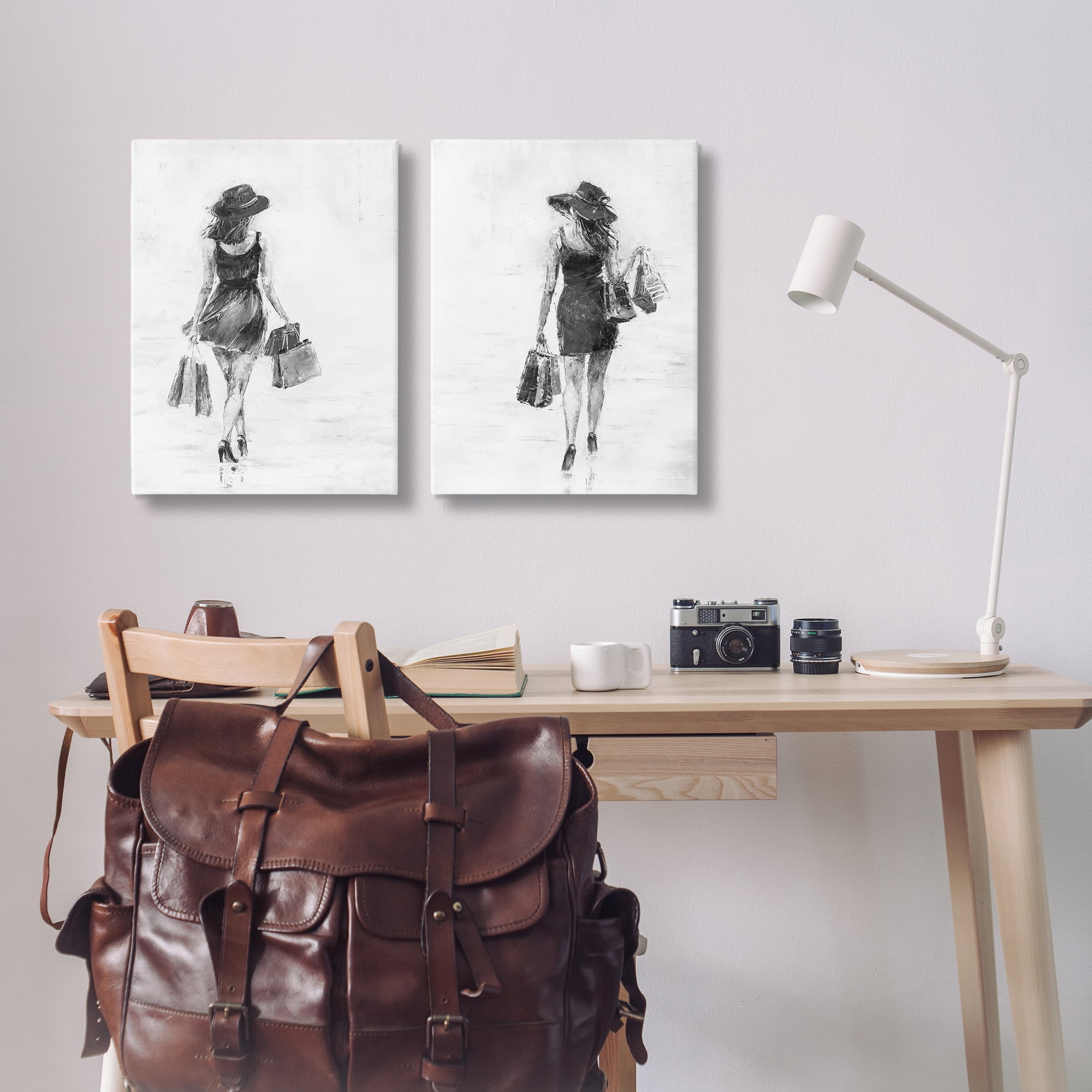Stupell Industries Female Figures Shopping Bags People Painting Wrapped Canvas Art Print Wall Art, 16 x 24, Set of 2