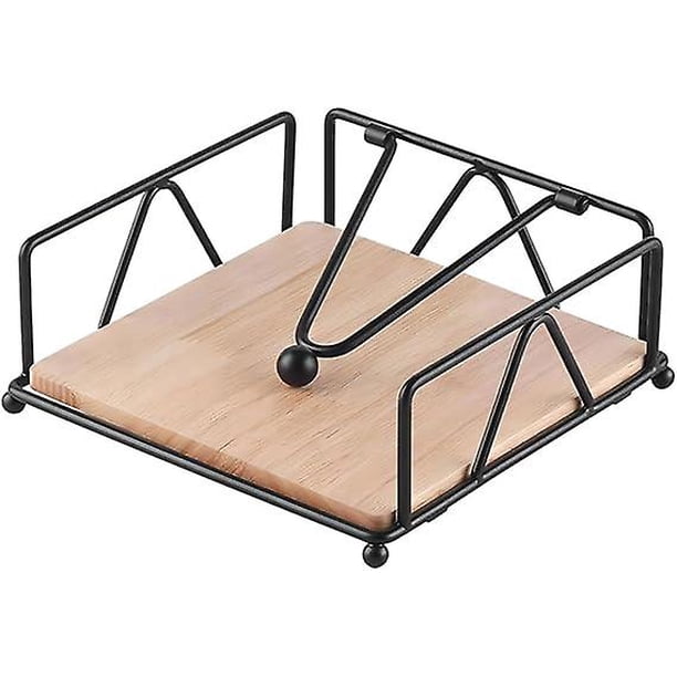Elegante servilletero de papel plano con brazo dispensador, servilleteros negros, dispensador de servilletas, cesta de celosía de metal cuadrada, servilletero para cena, 17,8 x 6,8 cm