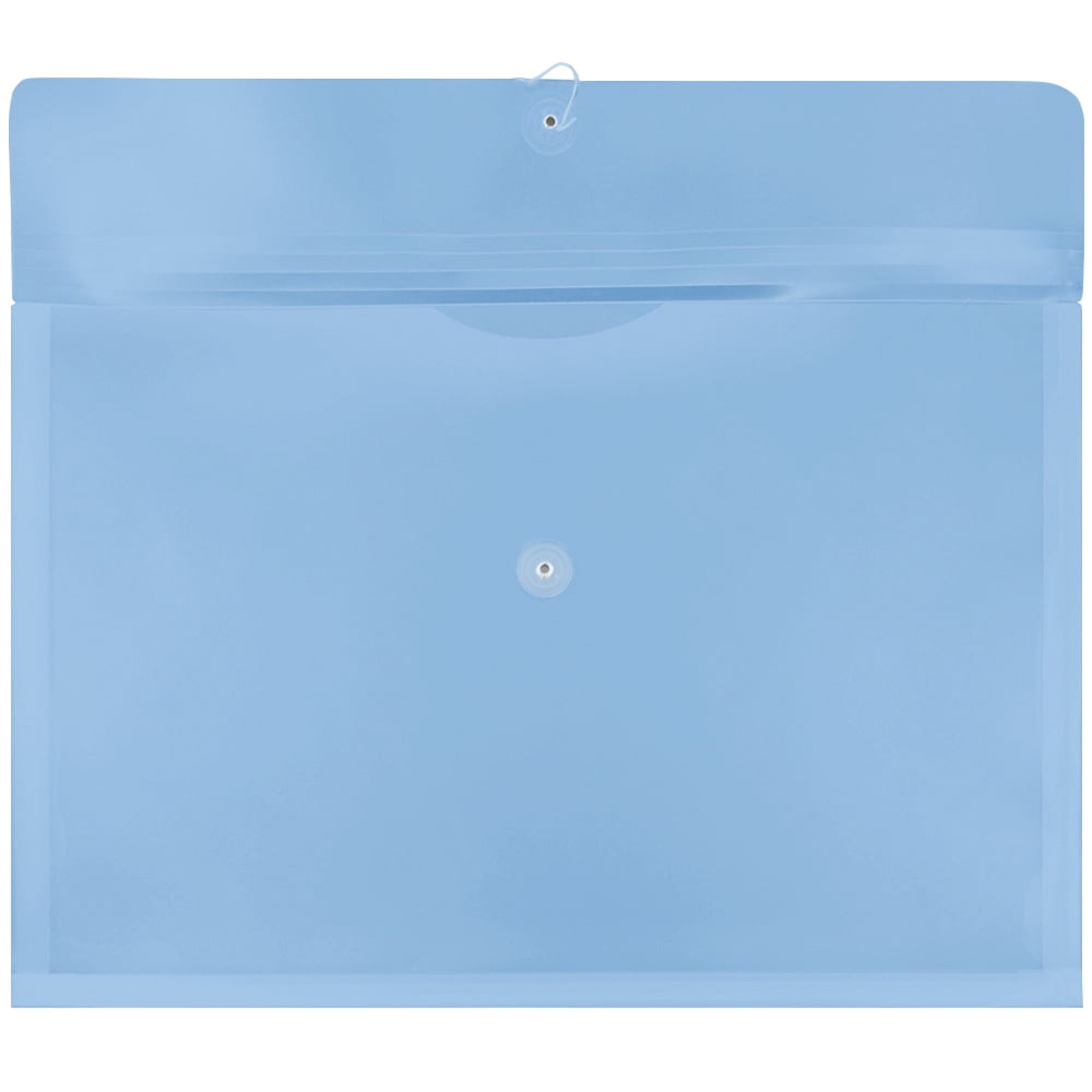 JAM Paper Plastic Envelopes with Button & String Tie Closure, Large Booklet, 3 x 18, Blue, 3/Pack