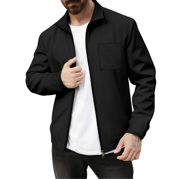 dGslk Men Casual Lightweight Zip Up Jacket Long Sleeve Stand Collar Outerwear with Chest Pocket for Daily Wear Black L