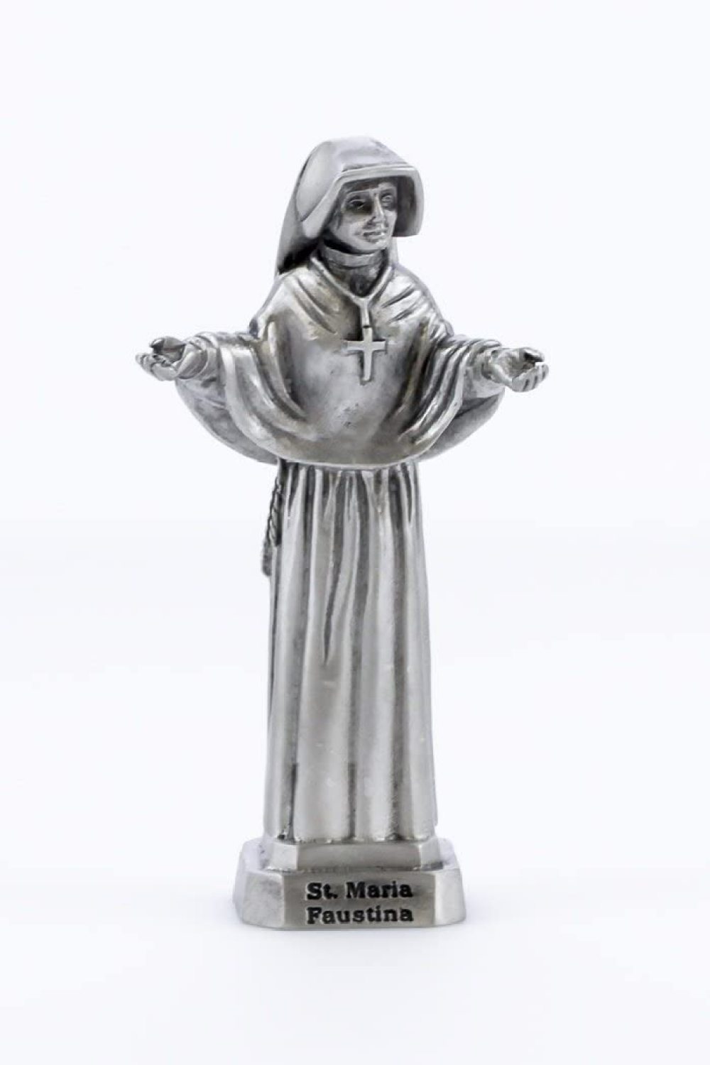 Pewter Catholic Saint St Maria Faustina Statue with Laminated Prayer